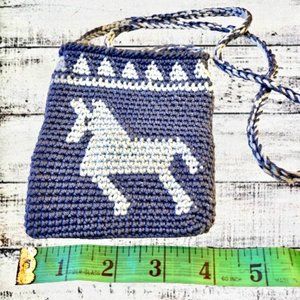 Little Girls Knit Shouder Crossbody Bag Purse Blue Llama Horse Double Sided